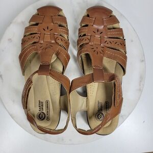 Earth Spirit Fisherman Sandals Size 10 Brown Faux Leather Gelron Cushion Comfort